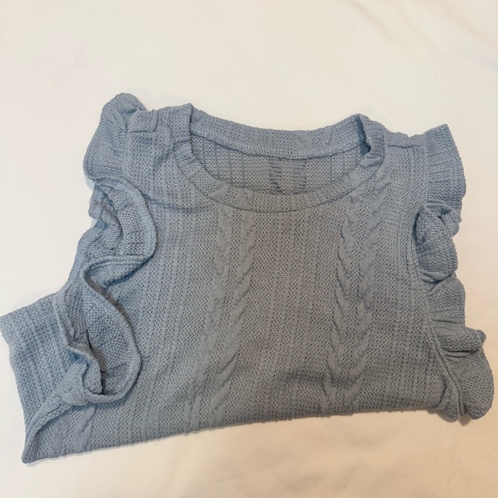 Blue Ruffled Knit Sweater